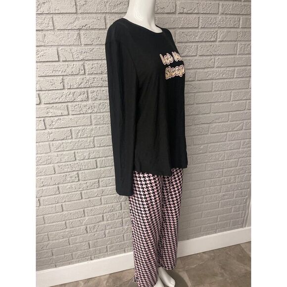 Just Be ‘Let Me Sleep’ Black & Pink Women Pajamas 2 Pcs Set Size L - Picture 4 of 8